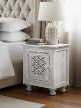 Grace Carved Wooden Bedside Table - Small