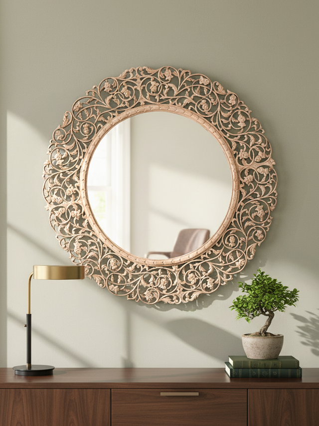 Zaria Carved Wooden Wall Mirror