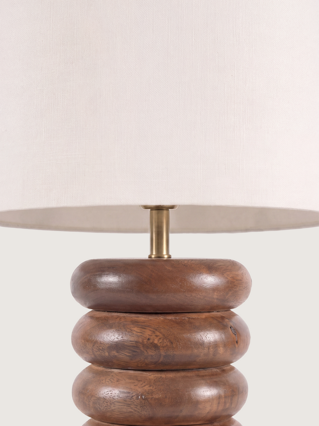Bonita Cotton Lampshade with Sculptural Mango Wood Base