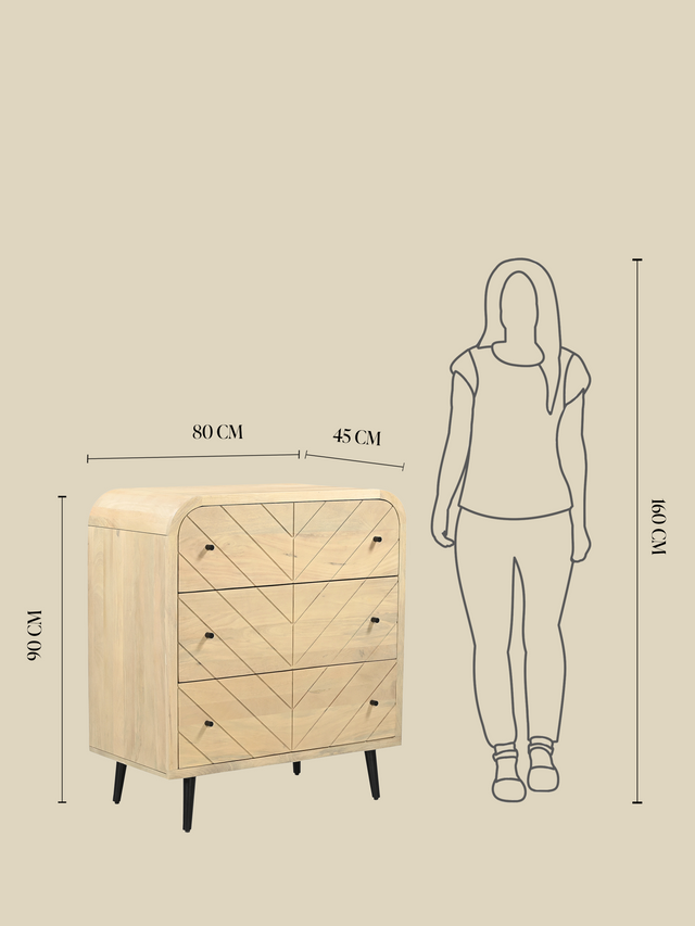 Cayman Three Drawer Wooden Chest