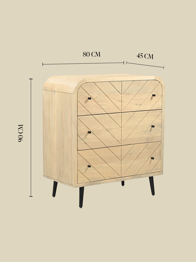 Cayman Three Drawer Wooden Chest