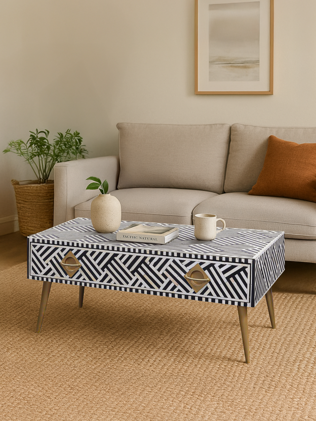 Rini One Drawer Bone Inlay Coffee Table
