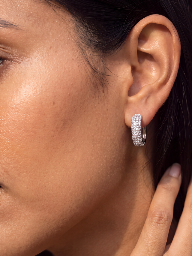 Crest Lab Diamond Rectangle Hoop Earrings - Sterling Silver