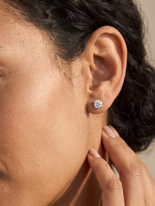 Nova Lab Diamond Round Solitaire Studs - Sterling Silver