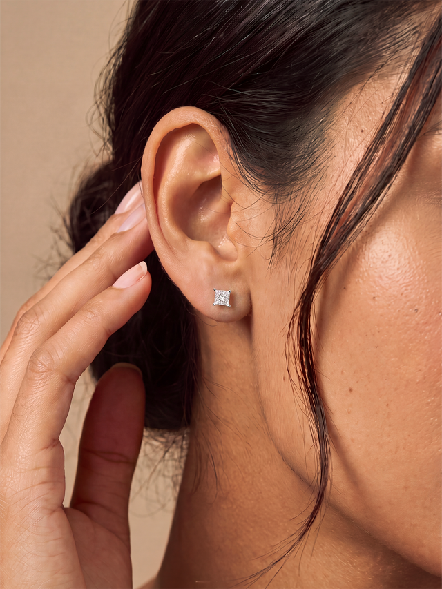 Reina Lab Diamond Princess Cut Studs - Sterling Silver