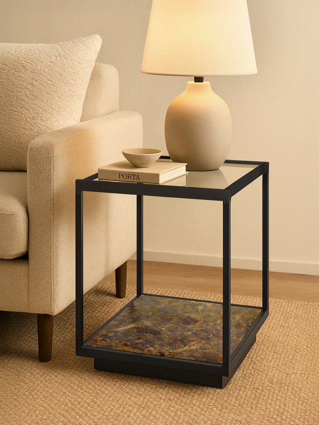 Nova Iron Side Table with Glass Top