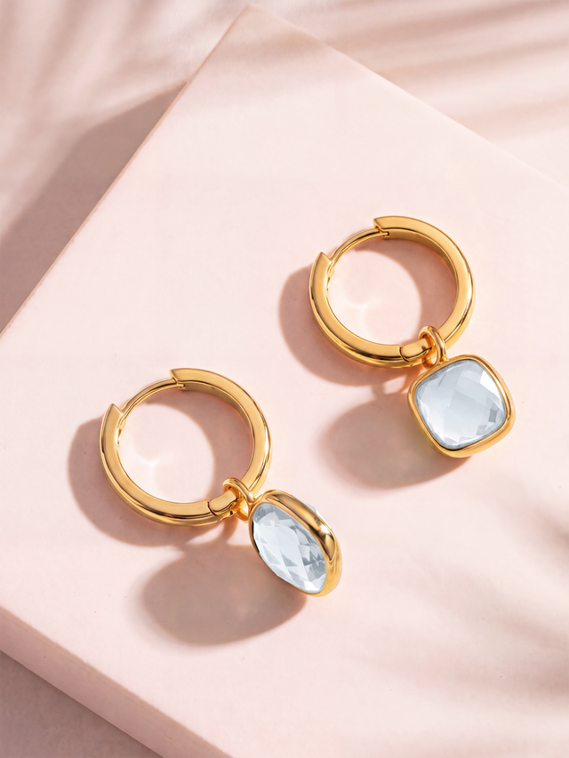 Chand Rainbow Moonstone Hoop Earrings - 18k Gold Vermeil