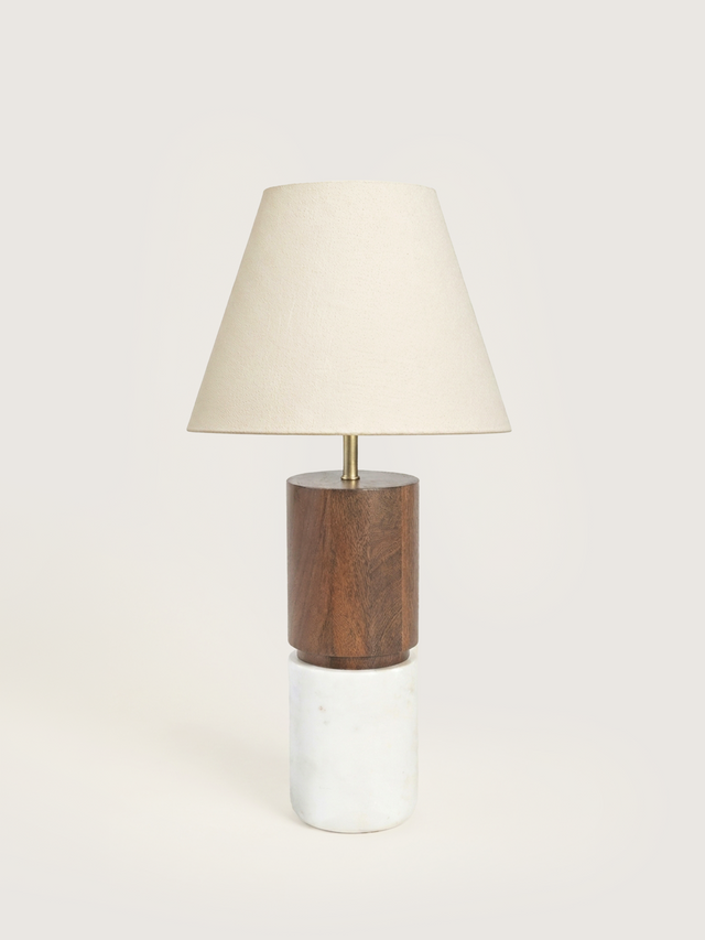 Kado Mango Wood & Marble Lamp Base - Cylinderical
