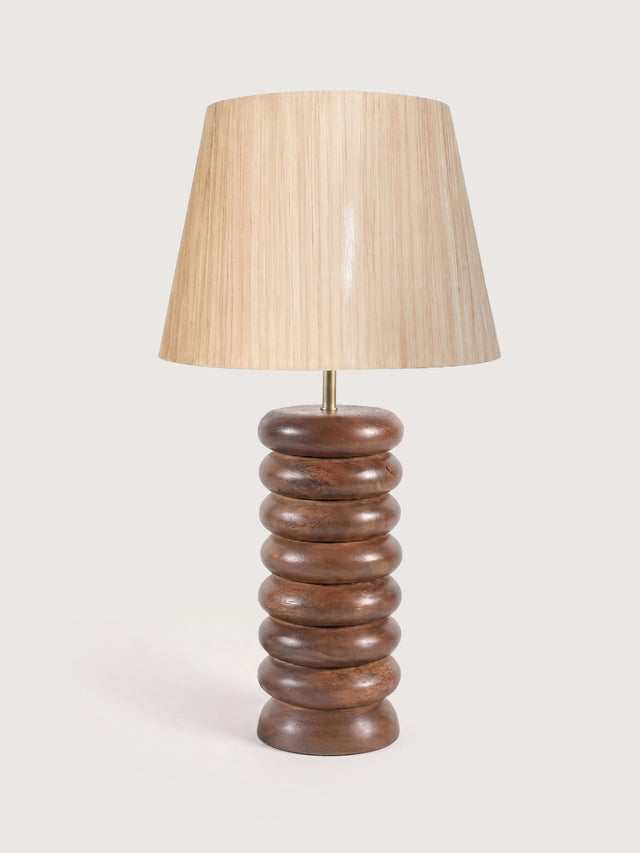 Brian Silk Lampshade with Sculptural Mango Wood Base