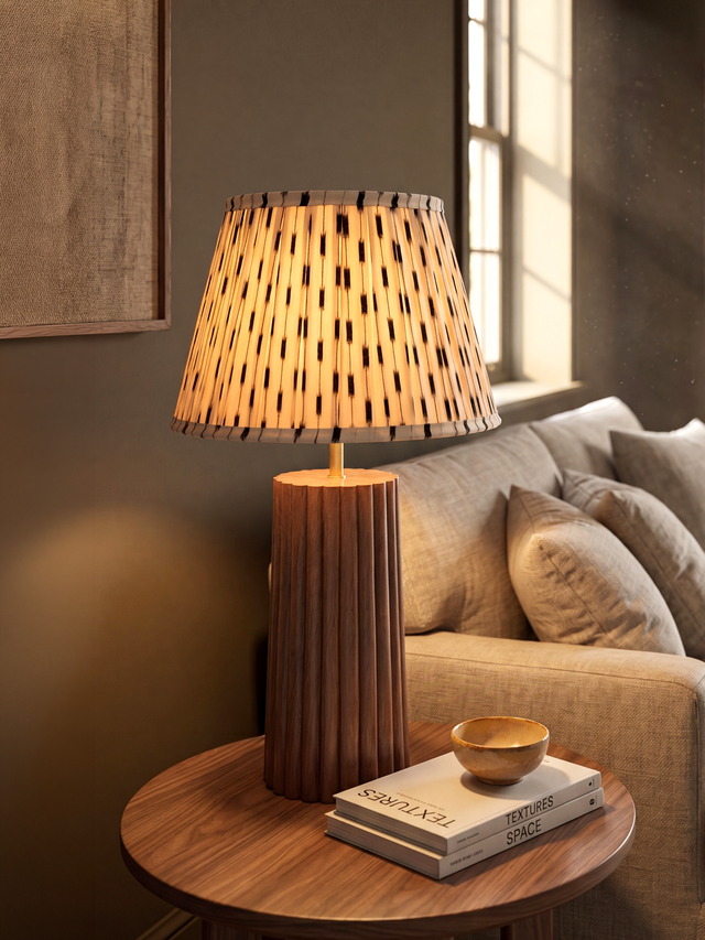 Fehd Cotton Lampshade with Fluted Mango Wood Base