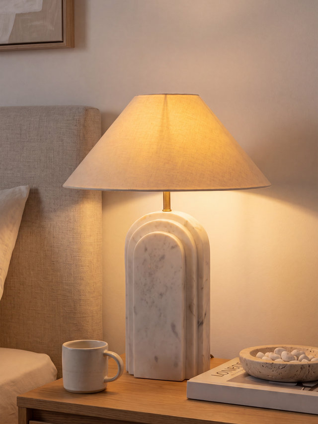 Vila Cotton Lampshade with Geometric Marble Base