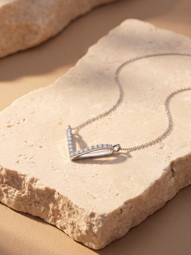 Volta Lab Diamond V-Shape Pendant - Sterling Silver