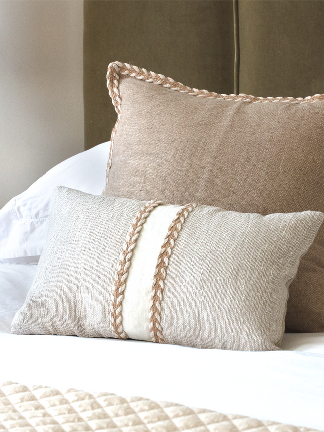 Kenil Beige Hand-woven Cushion
