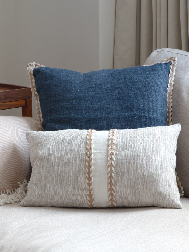 Kenil Beige Hand-woven Cushion