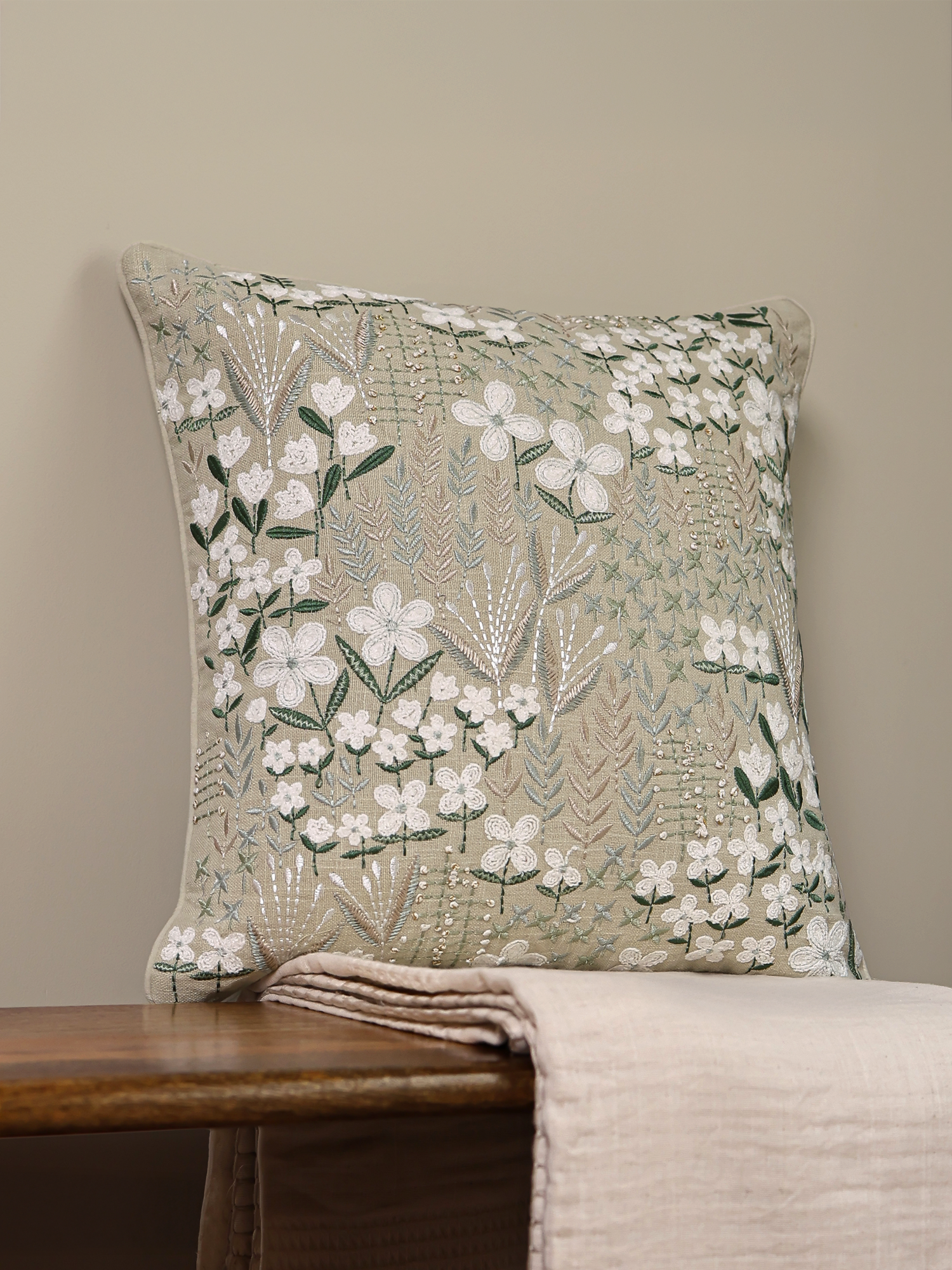 Zinnia Sage Green Cotton Cushion