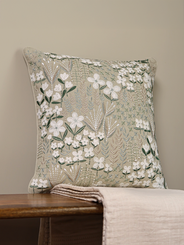 Zinnia Sage Green Cotton Cushion