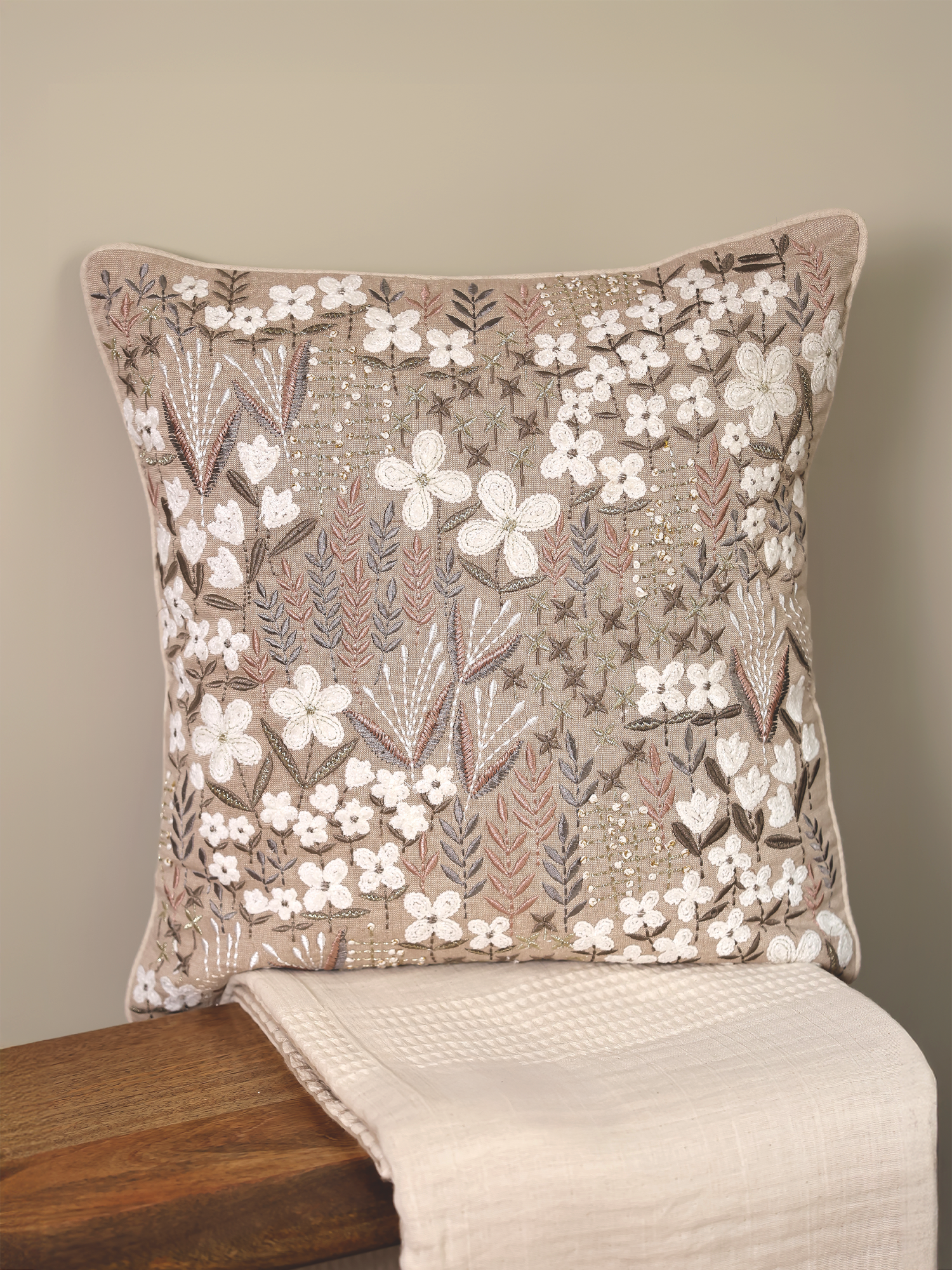 Zinnia Beige Cotton Cushion