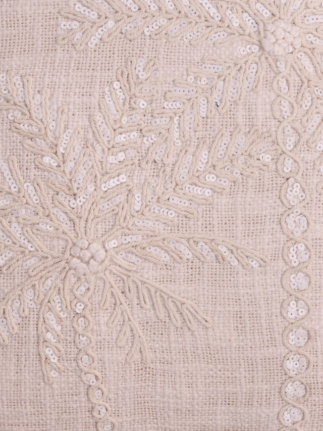 Ivory Palm Embroidered Cotton Cushion