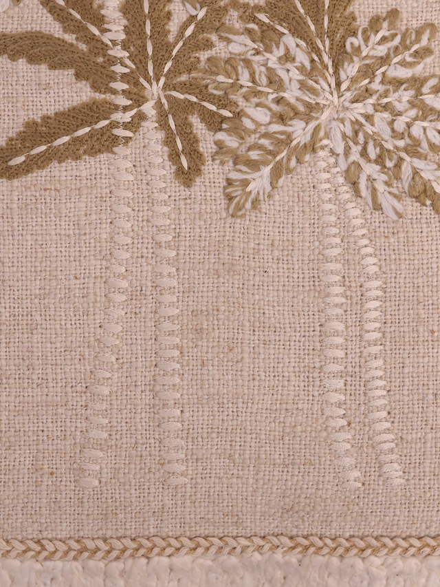 Coastal Palm Embroidered Cotton Cushion