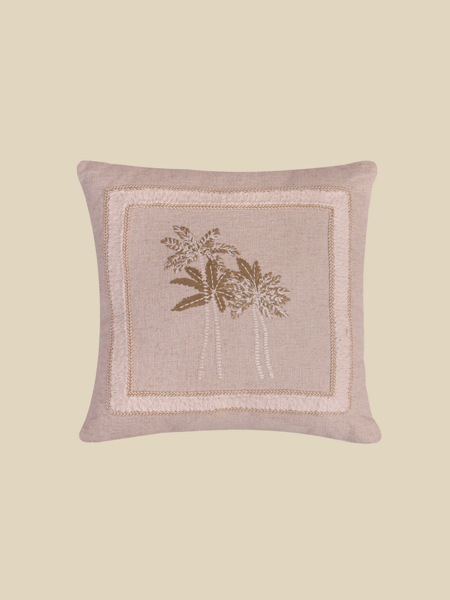 Coastal Palm Embroidered Cotton Cushion