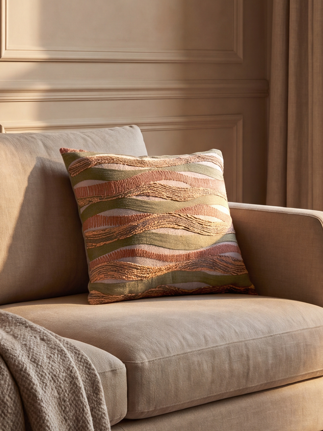 Marlow Stripe Embroidered Cotton Cushion