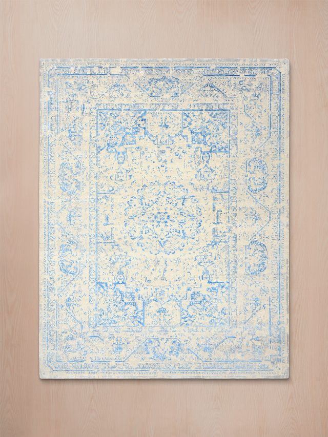 Samar Aqua Blue Wool & Bamboo Silk Hand-Knotted Rug