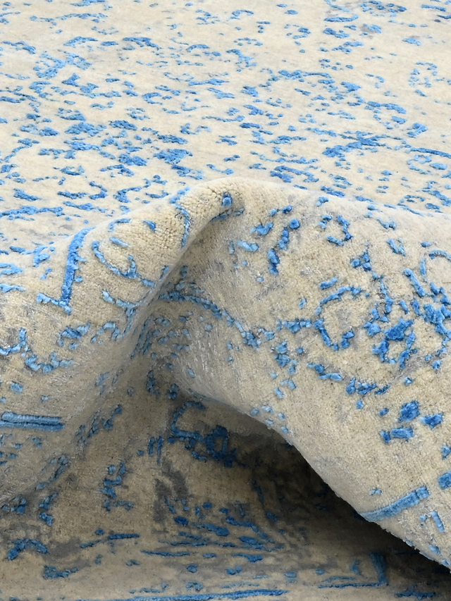 Samar Aqua Blue Wool & Bamboo Silk Hand-Knotted Rug