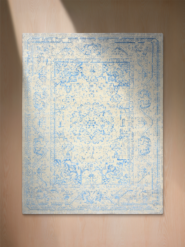 Samar Aqua Blue Wool & Bamboo Silk Hand-Knotted Rug