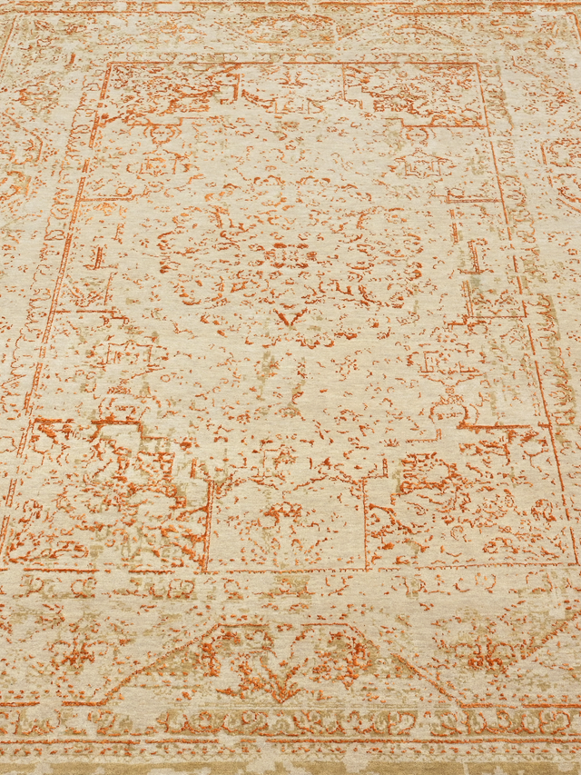 Samar Orange Wool & Bamboo Silk Hand-Knotted Rug