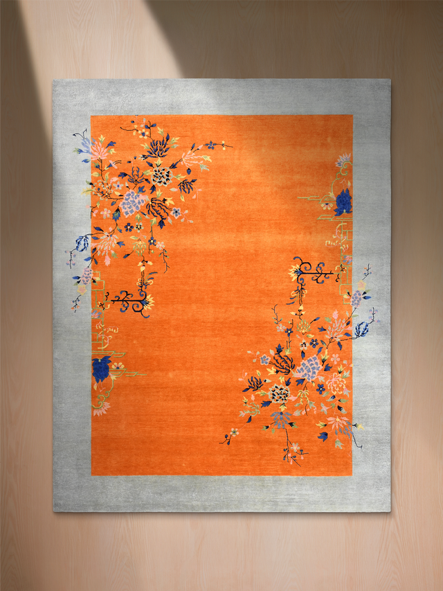 Zareh Hand-Knotted Wool & Bamboo Silk Rug - Orange