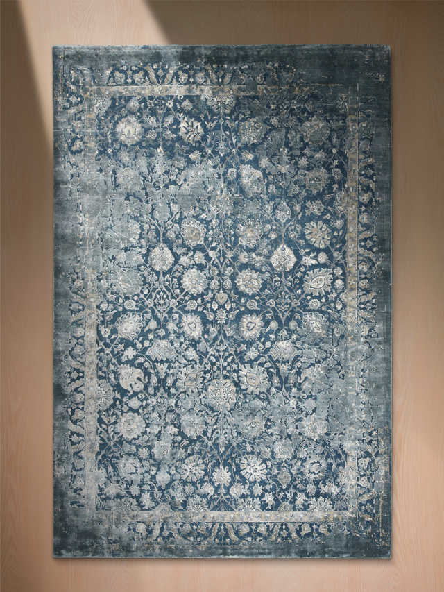 Lurex Hand-Knotted Wool & Bamboo Silk Rug - Teal Blue
