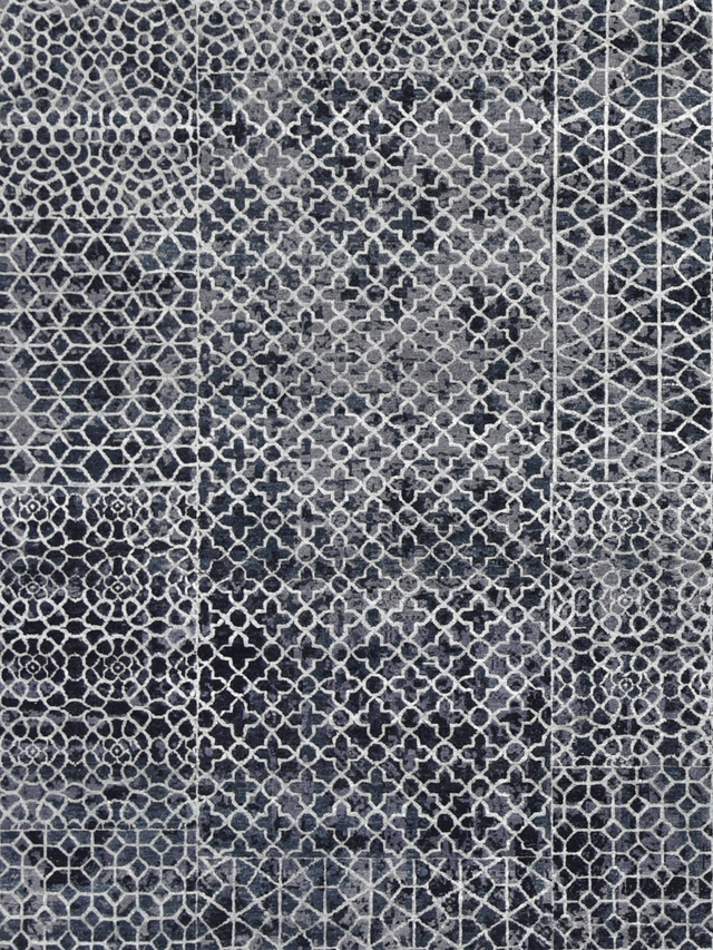 Dravik Hand-Knotted Wool & Bamboo Silk Rug - Charcoal