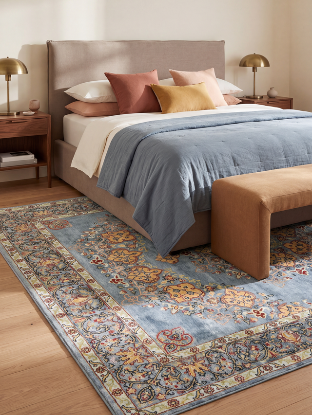 Noreya Hand-Knotted Wool & Bamboo Silk Rug - Blue