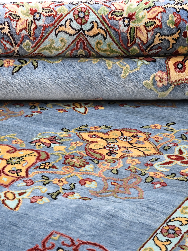Noreya Hand-Knotted Wool & Bamboo Silk Rug - Blue