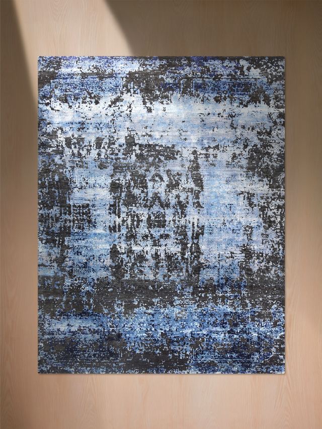 Dovren Hand-Knotted Wool & Bamboo Silk Rug - Blue