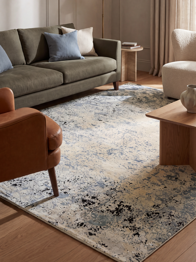 Avrell Hand-Knotted Wool & Bamboo Silk Rug - Blue