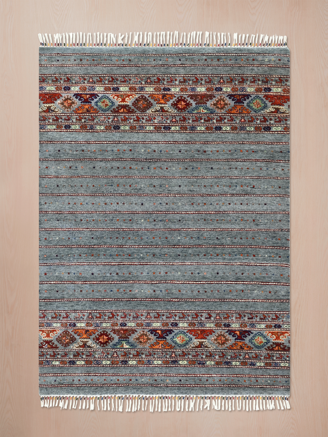 Varek Hand-Knotted Wool & Bamboo Silk Rug - Alloy Grey