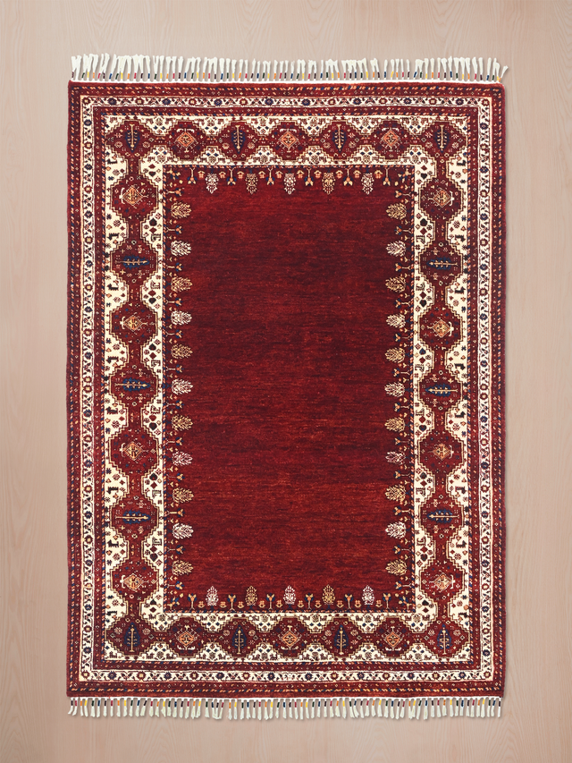 Darev Hand-Knotted Wool & Bamboo Silk Rug - Burgundy