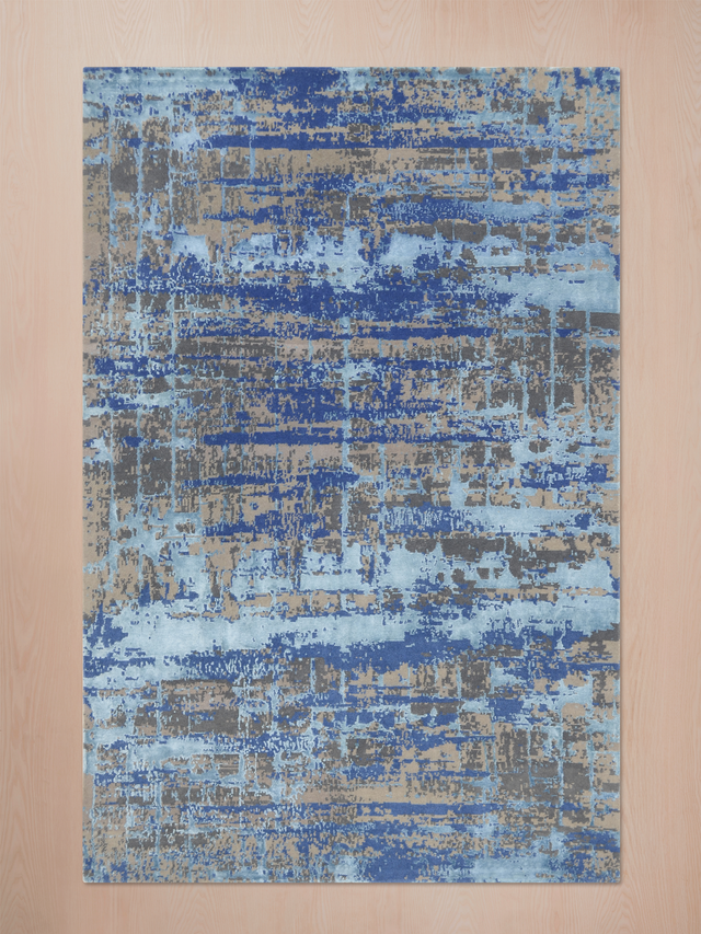 Elvorn Hand-Knotted Bamboo Silk Blend Rug - Blue