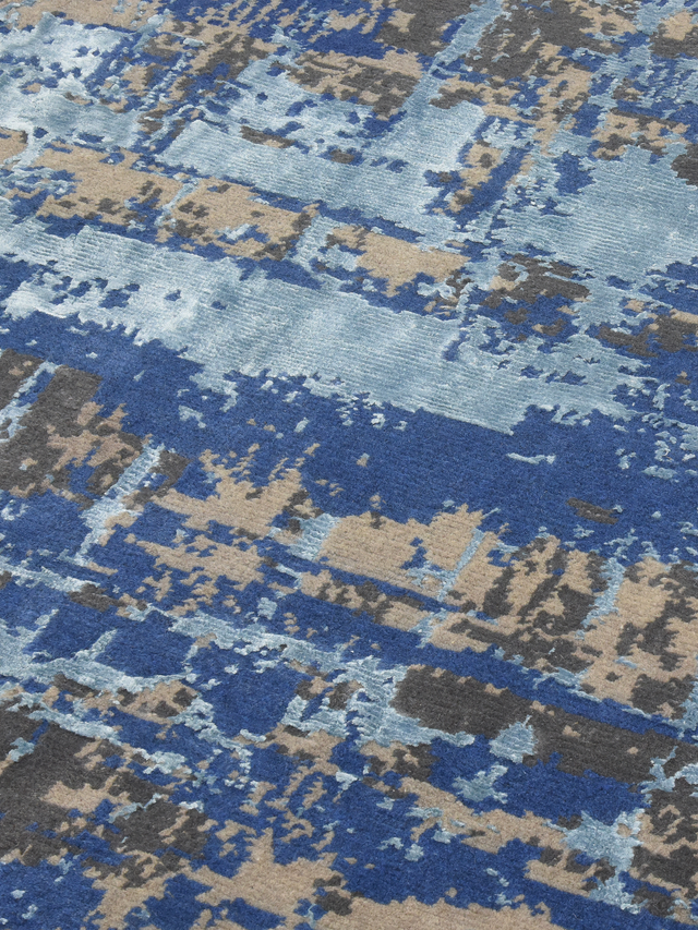 Elvorn Hand-Knotted Bamboo Silk Blend Rug - Blue
