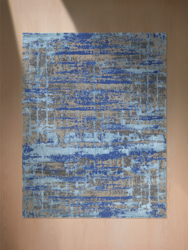 Elvorn Hand-Knotted Bamboo Silk Blend Rug - Blue