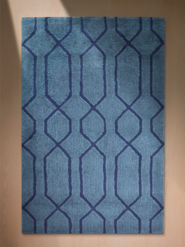 Rafi Wool Shaggy Washable Rug - Blue