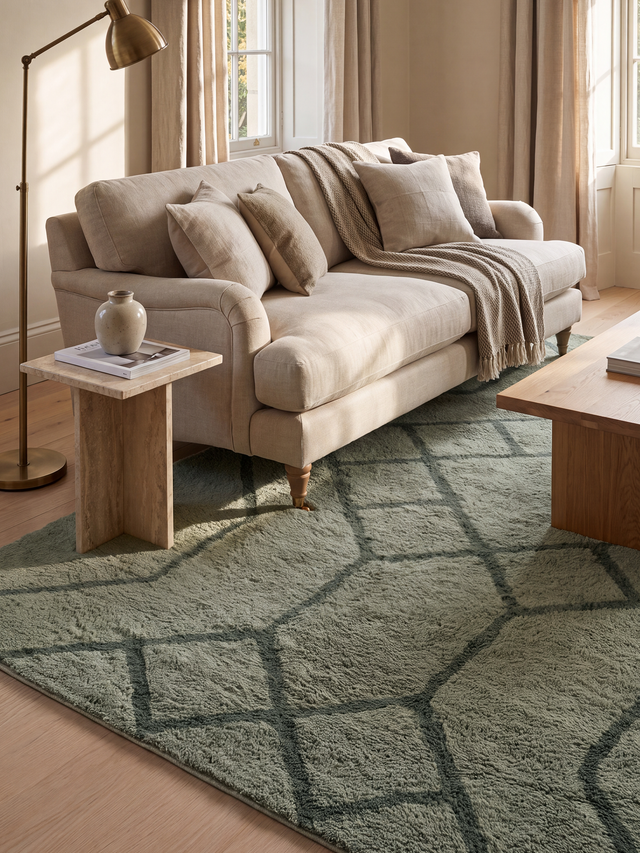 Elm Wool Shaggy Washable Rug - Sage Green