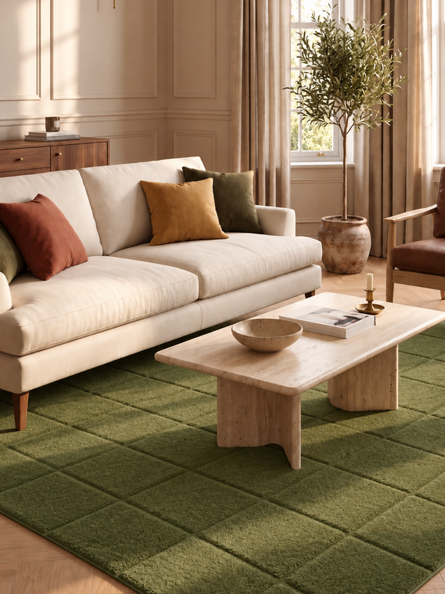 Zafar Wool Hand-tufted Geometric Rug - Olive Green