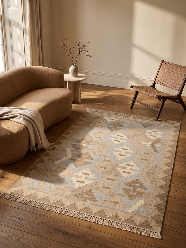 Daven Hand-Woven Wool Kilim Rug - Sand