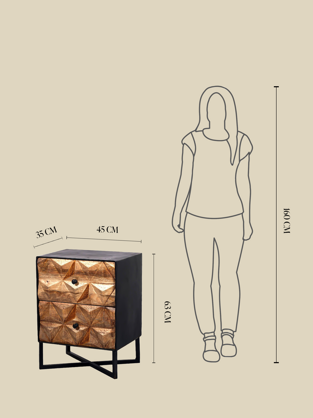 Simon Two Drawer Wooden Bedside Table