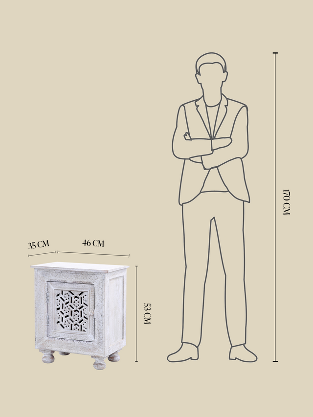 Grace Carved Wooden Bedside Table - Small