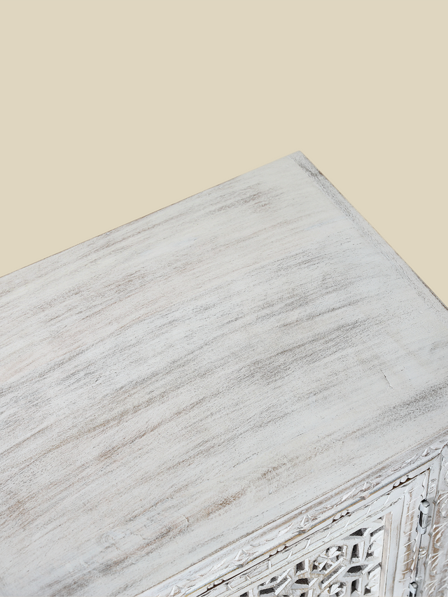 Grace Carved Wooden Bedside Table - Small