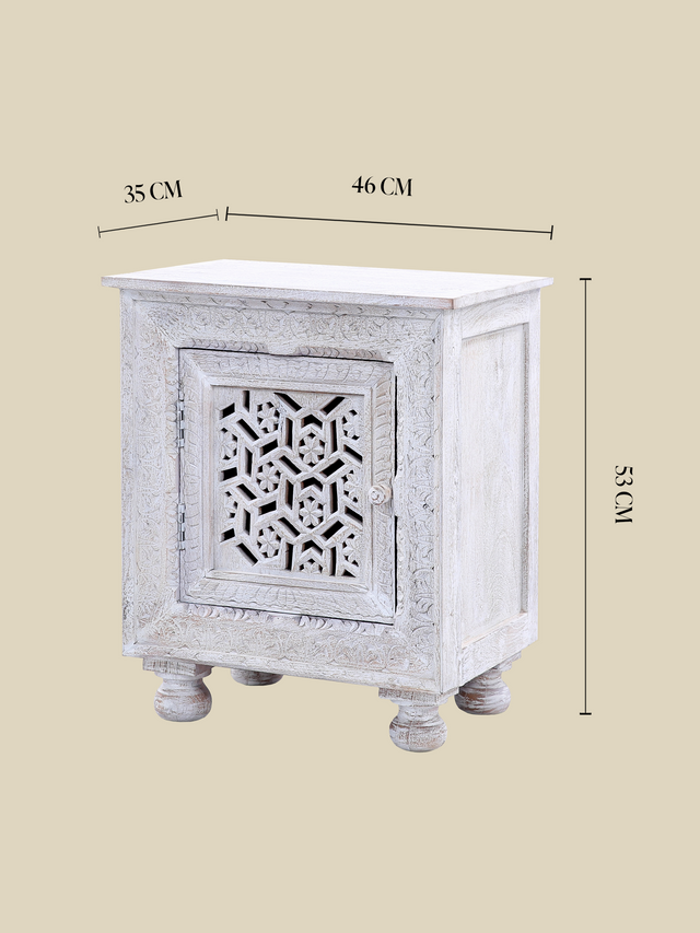 Grace Carved Wooden Bedside Table - Small