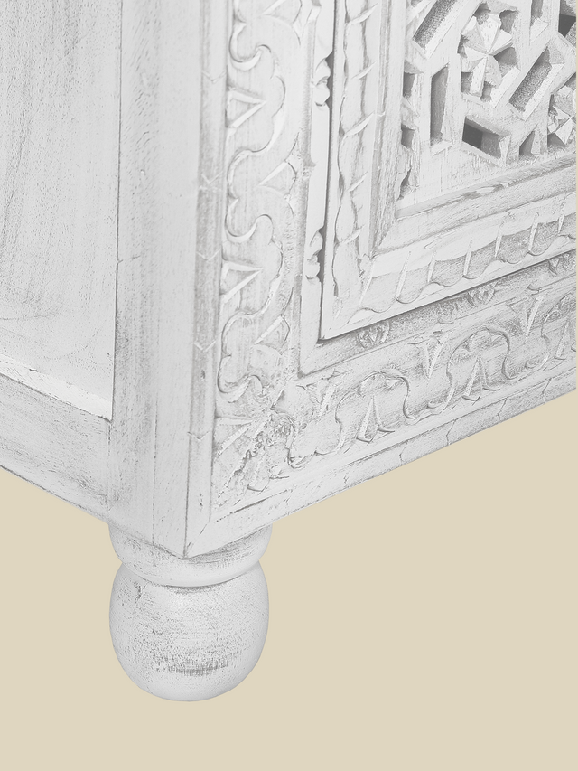 Grace Carved Wooden Bedside Table - Small